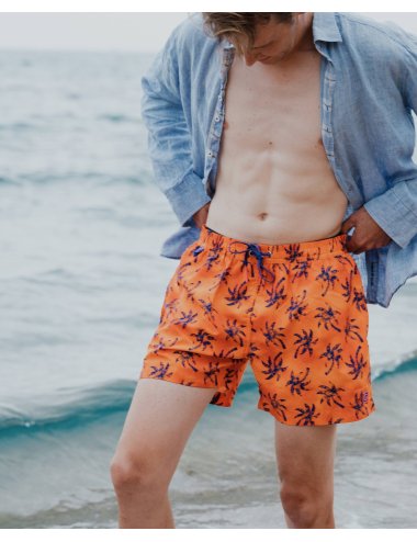 Bañador Hombre Poliéster Naranja con Estampado de Palmeras Salsa| Giulio