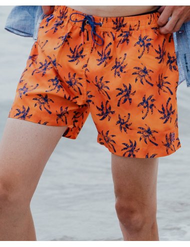 Salsa Men’s Polyester Swimsuit with Palms Print | Color Orange | Giulio