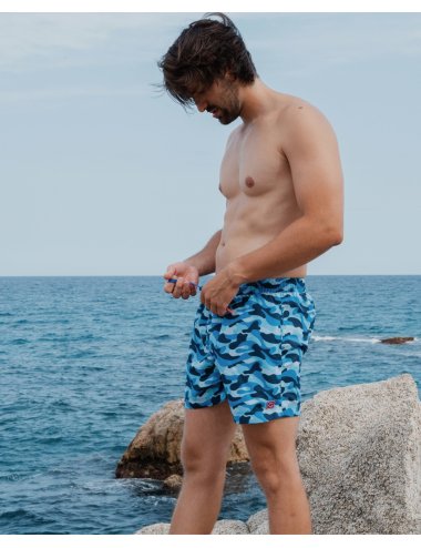 Bañador Hombre Poliéster Azul con Estampado de Camuflaje Grunge| Giulio