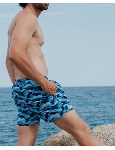 Grunge Men’s Polyester Swimsuit with camouflage-style print | Color Blue | Giulio
