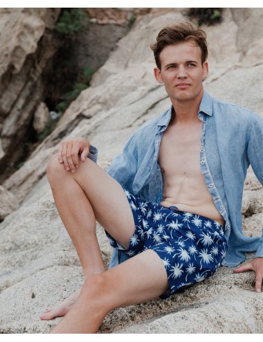 Palmer Men’s Polyester Swimsuit with palms print | Color Blue | Giulio