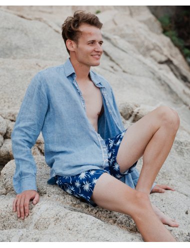 Palmer Men’s Polyester Swimsuit with palms print | Color Blue | Giulio