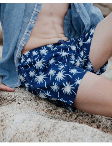Bañador Hombre Poliéster Azul Estampado de Palmeras Palmer| Giulio