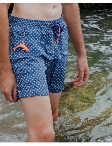 Men’s Blue Printed Nylon Swimsuit | Ultra Fast Dry | Giulio