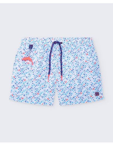 Bañador Hombre Nylon Estampado Langostas Azul y Blanco Hard | Secado Rápido | Giulio