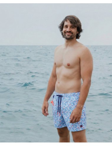 Bañador Hombre Nylon Estampado Langostas Azul y Blanco Hard | Secado Rápido | Giulio