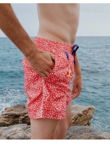 Bañador Hombre Nylon Estampado Flores Rojo Rock | Secado Rápido | Giulio