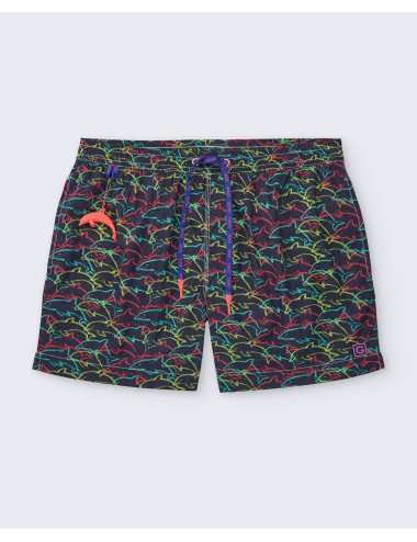 Bañador Hombre Nylon Estampado Delfines Multicolor Dalco| Secado Rápido | Giulio