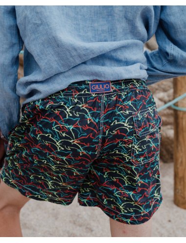 Bañador Hombre Nylon Estampado Delfines Multicolor Dalco| Secado Rápido | Giulio